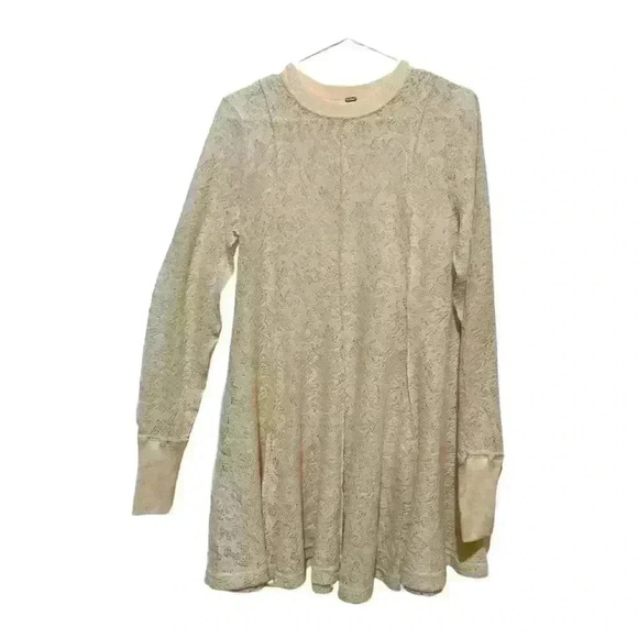 Free People Coffee in The Morning Ivory Lace Floral Tunic Top Size S Long Sleeve - Picture 5 of 12